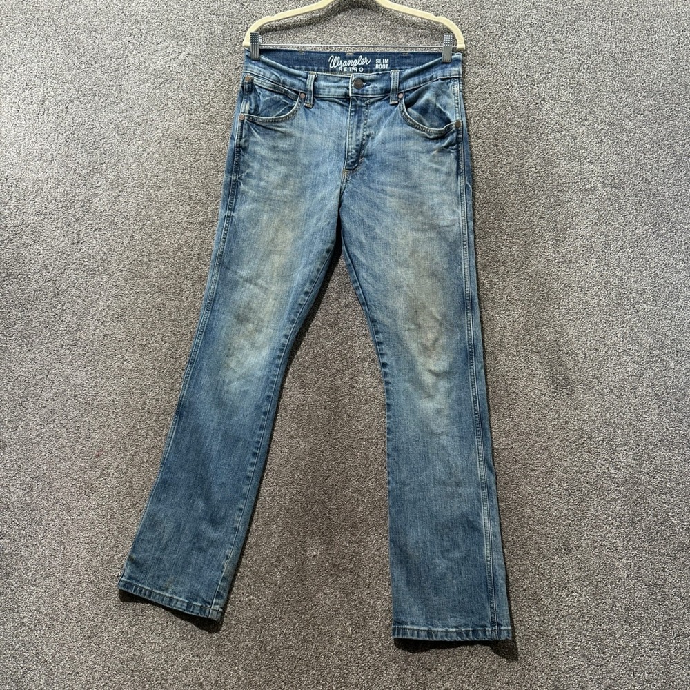 Wrangler Retro Slim Boot Cut Jeans Mens 30x34 Medium Wash Blue 1077MWZGL